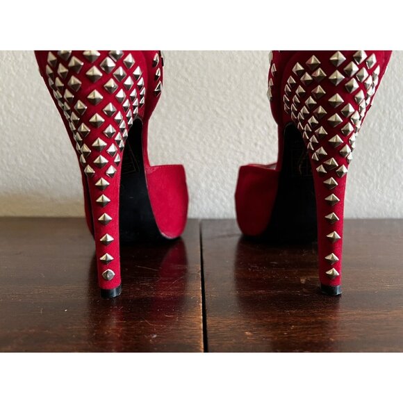 Dots Womens Platform Heels Women 7.5M Red Studded Peep Toe Vegan Fabric - Picture 11 of 12